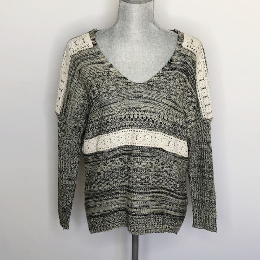 Lovemarks Sweater Crochet Knit Grey  Small (H58)